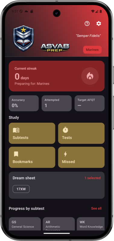 Dashboard — Marines theme
