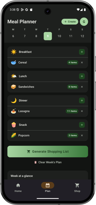 Planner — dark mode