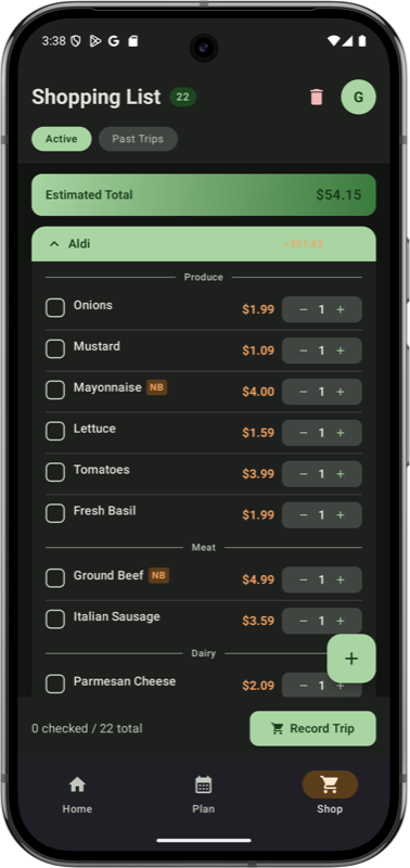 Shopping list — dark mode
