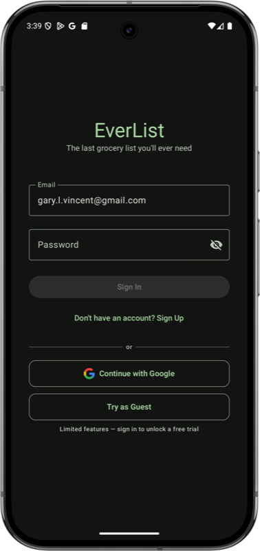 Login — dark mode