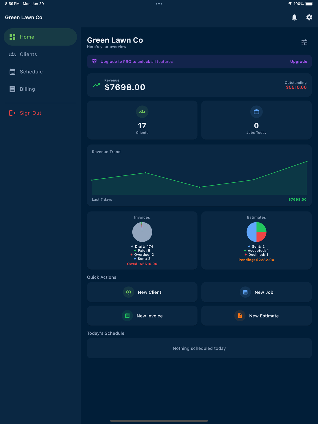 Keystone on tablet — dashboard