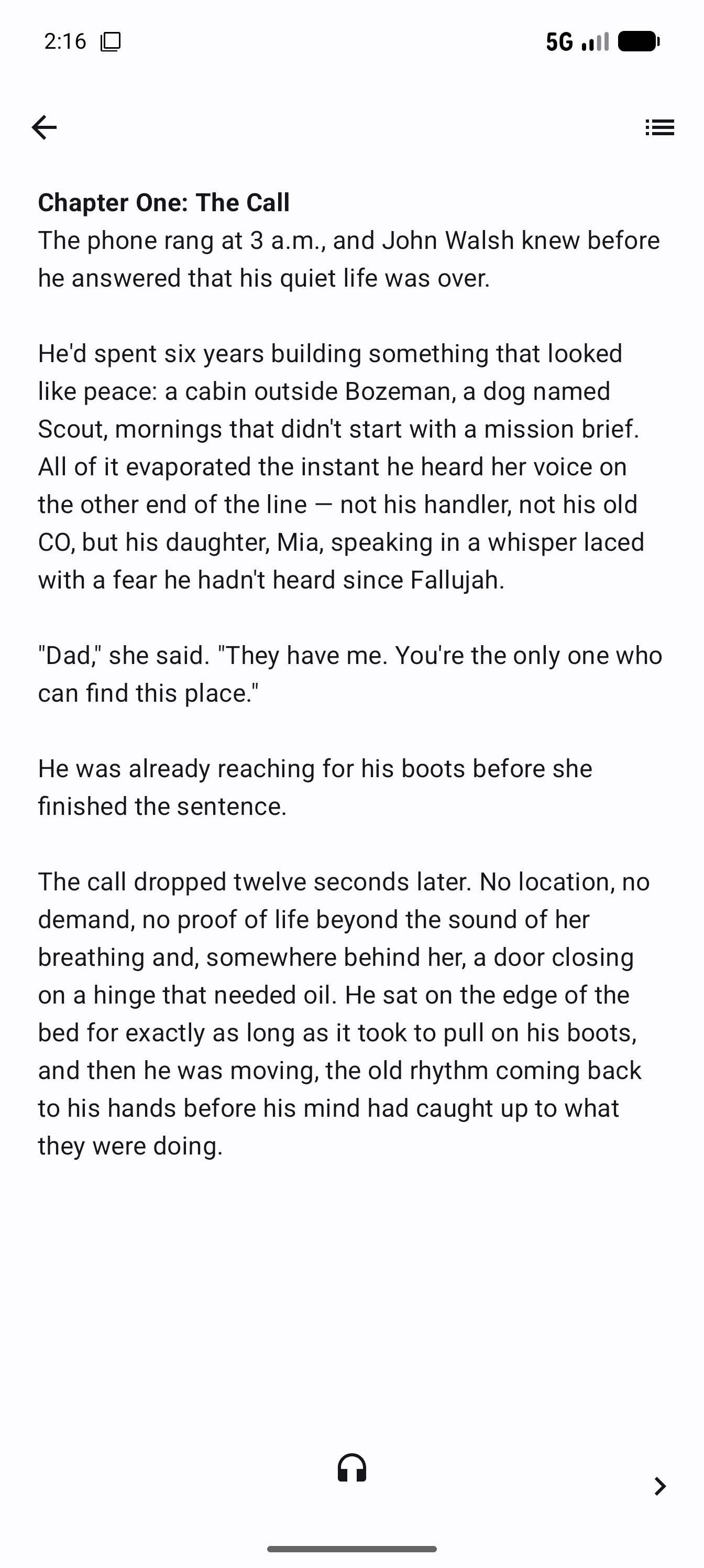 Single-page reader on Android phone