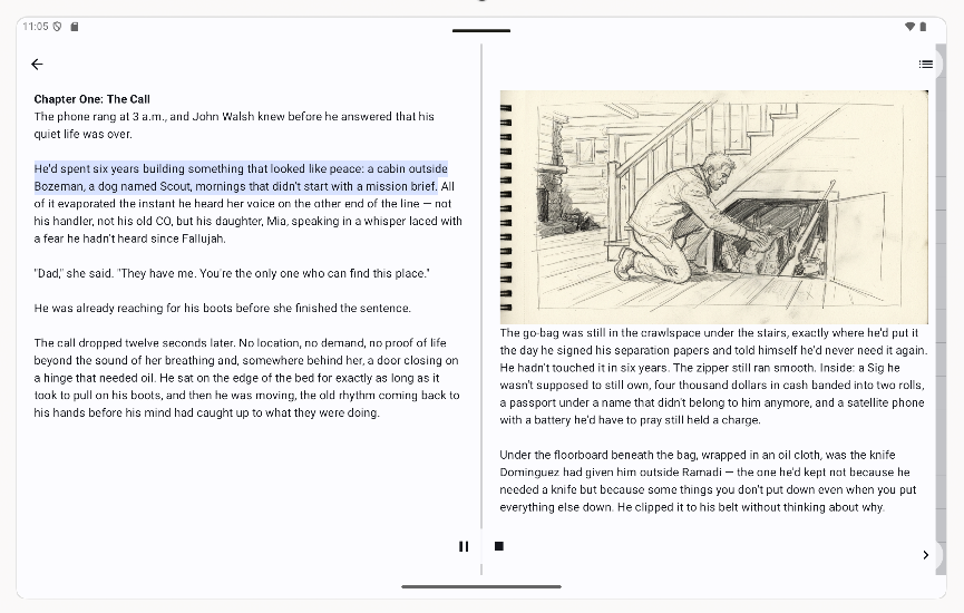 Reader with read-aloud playing and the current sentence highlighted