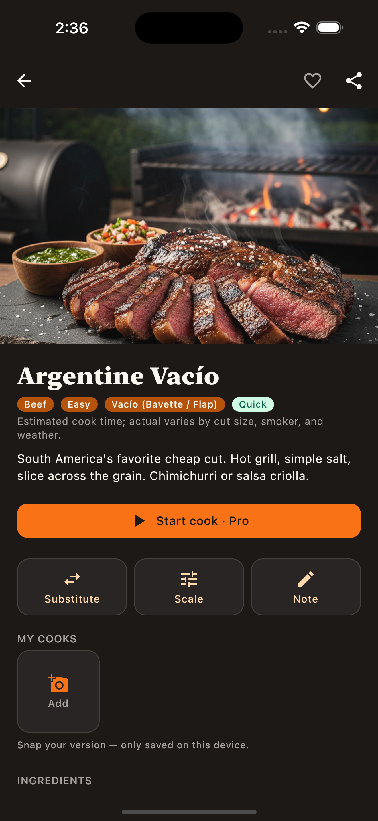 Argentine Vacío recipe detail
