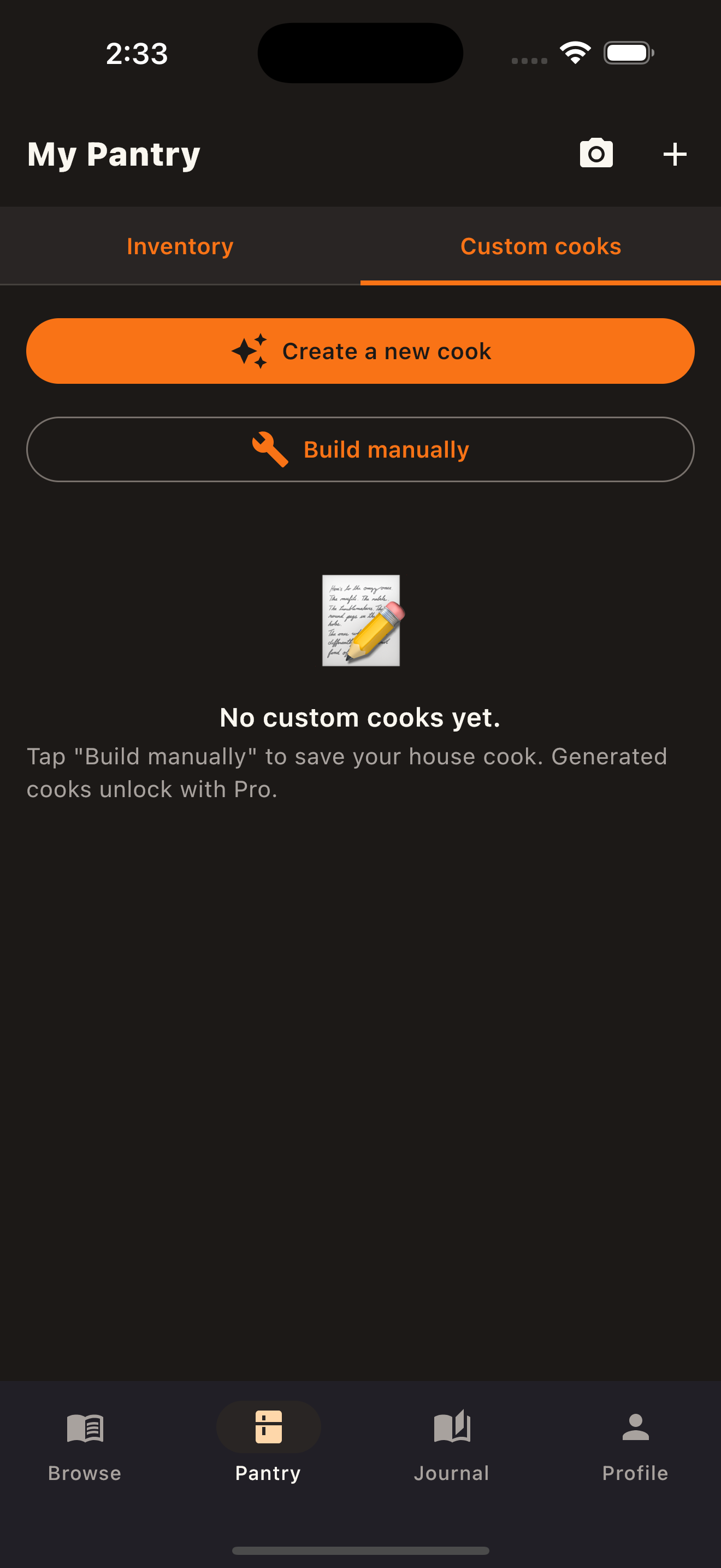 Custom cooks tab