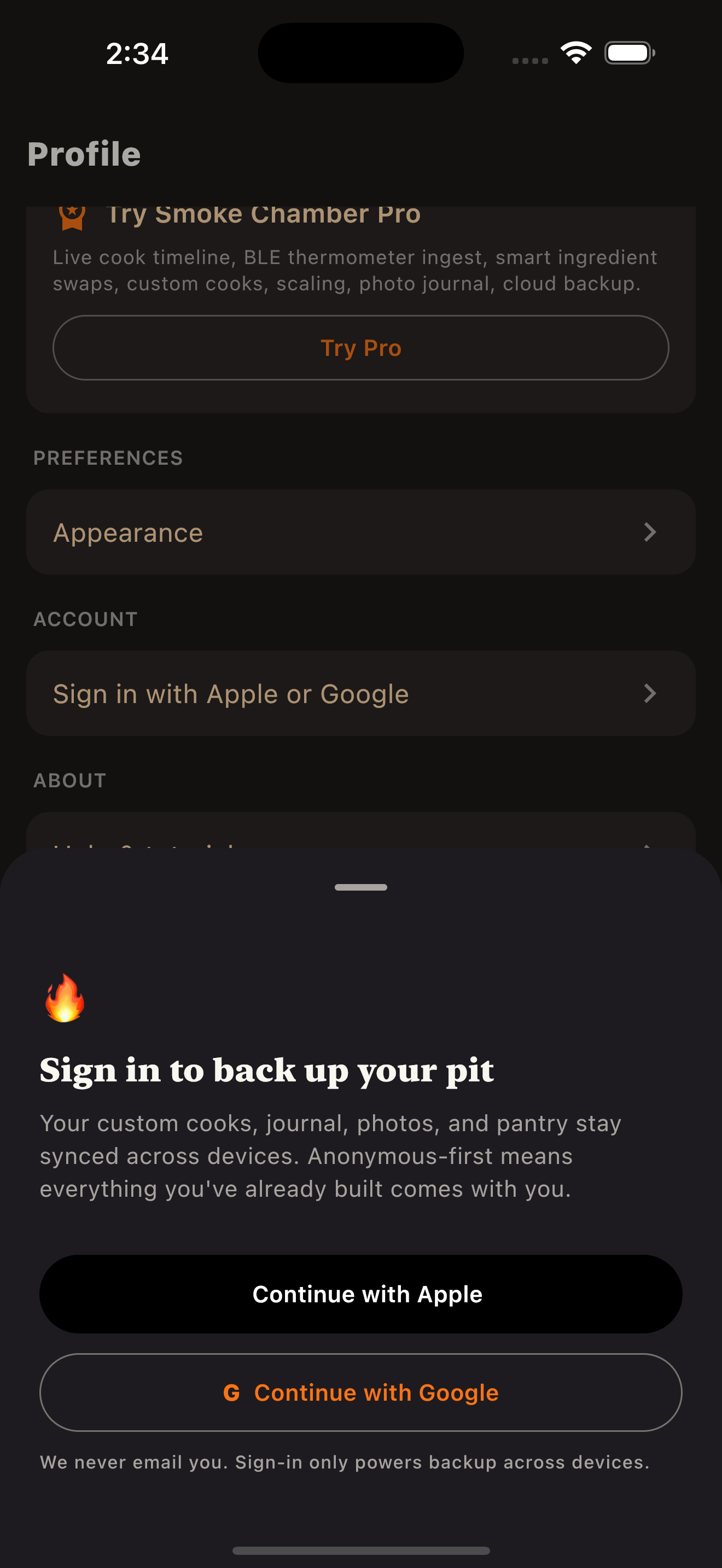 Sign in with Apple or Google