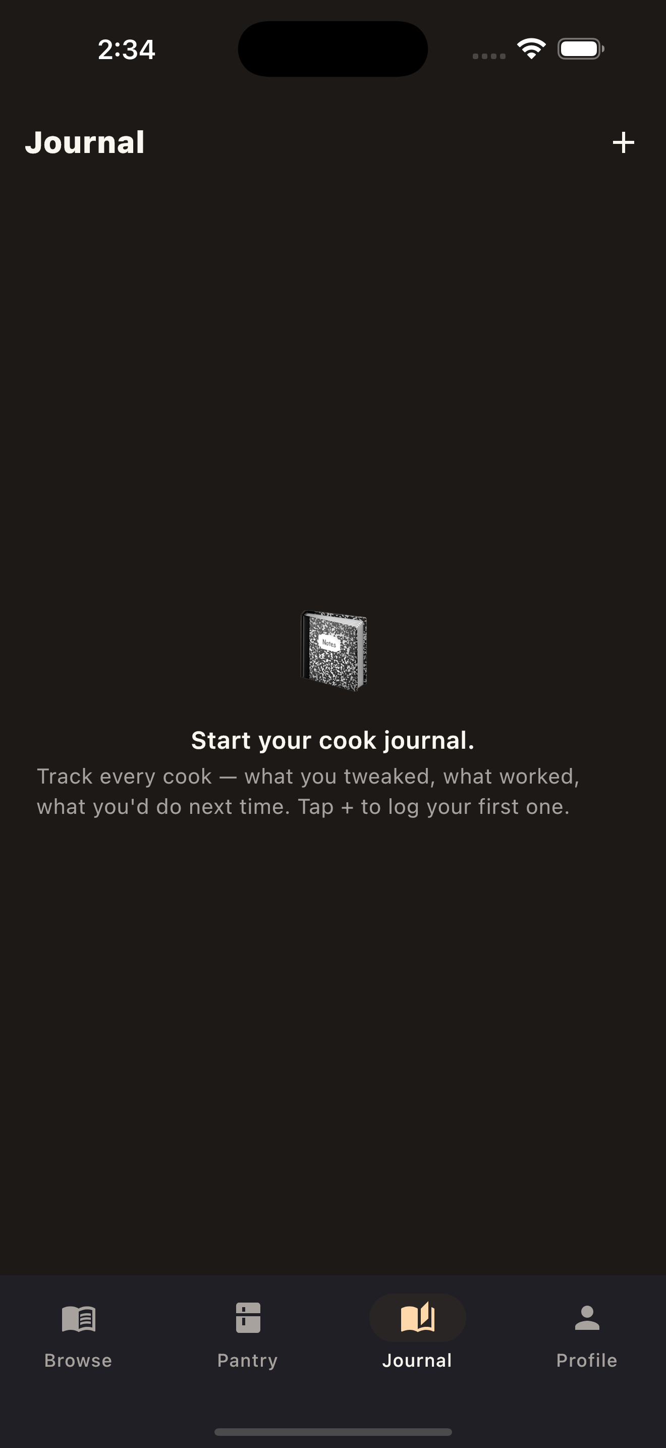 Cook journal empty state