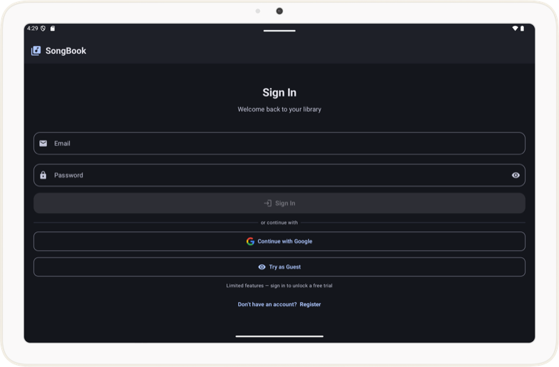 Tablet login dark