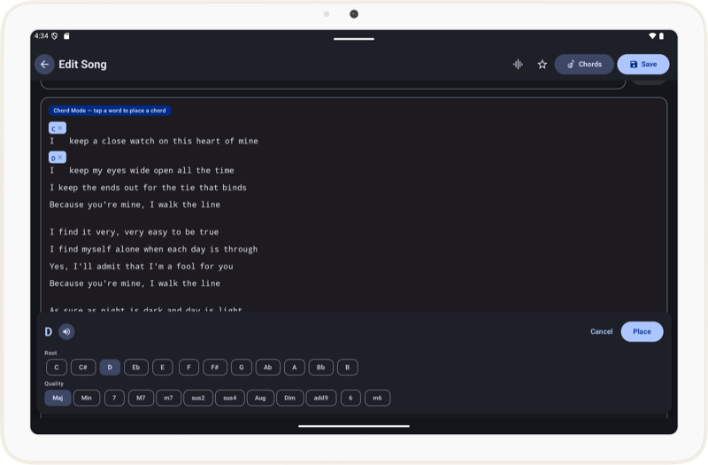 Tablet editor dark