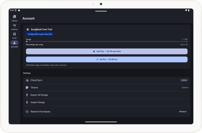 Tablet account dark