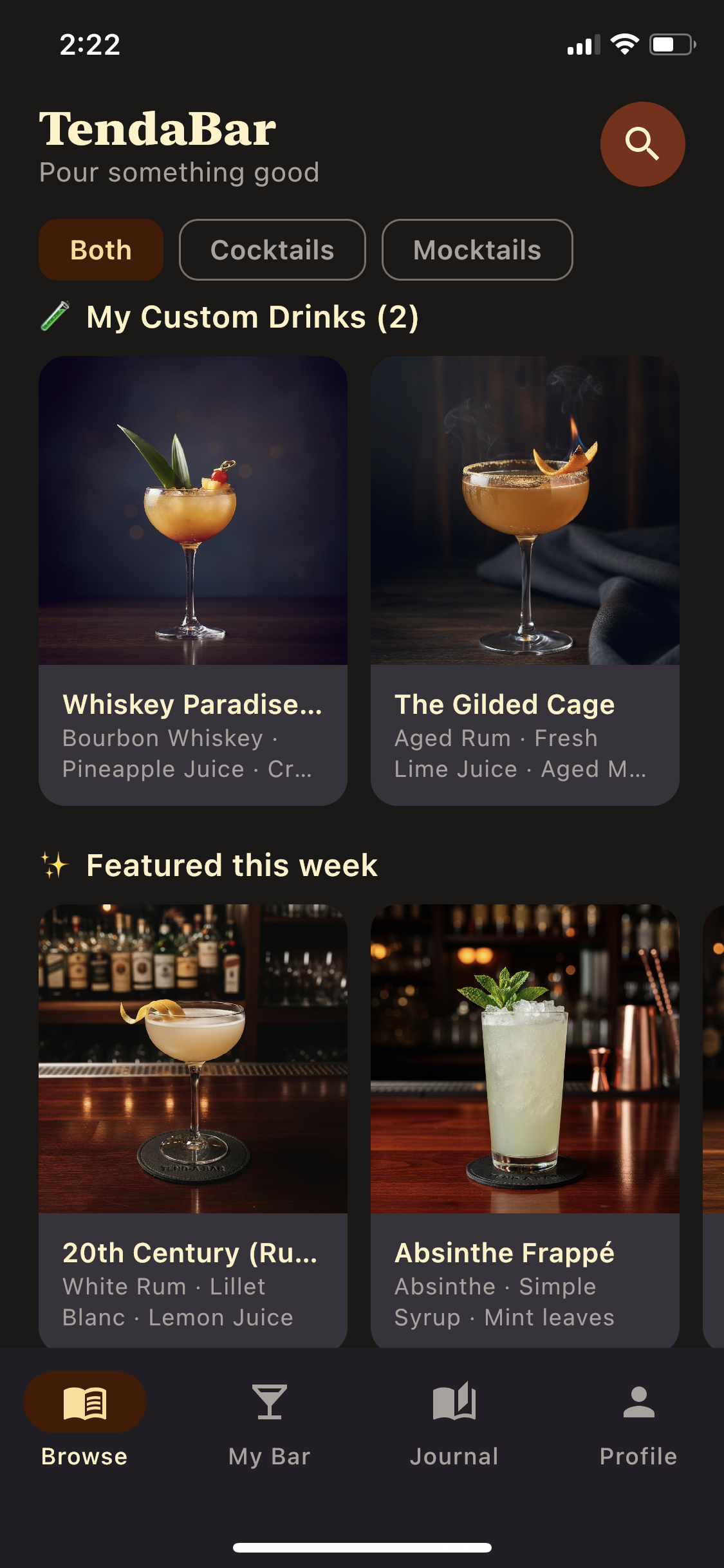 Browse with custom drinks carousel