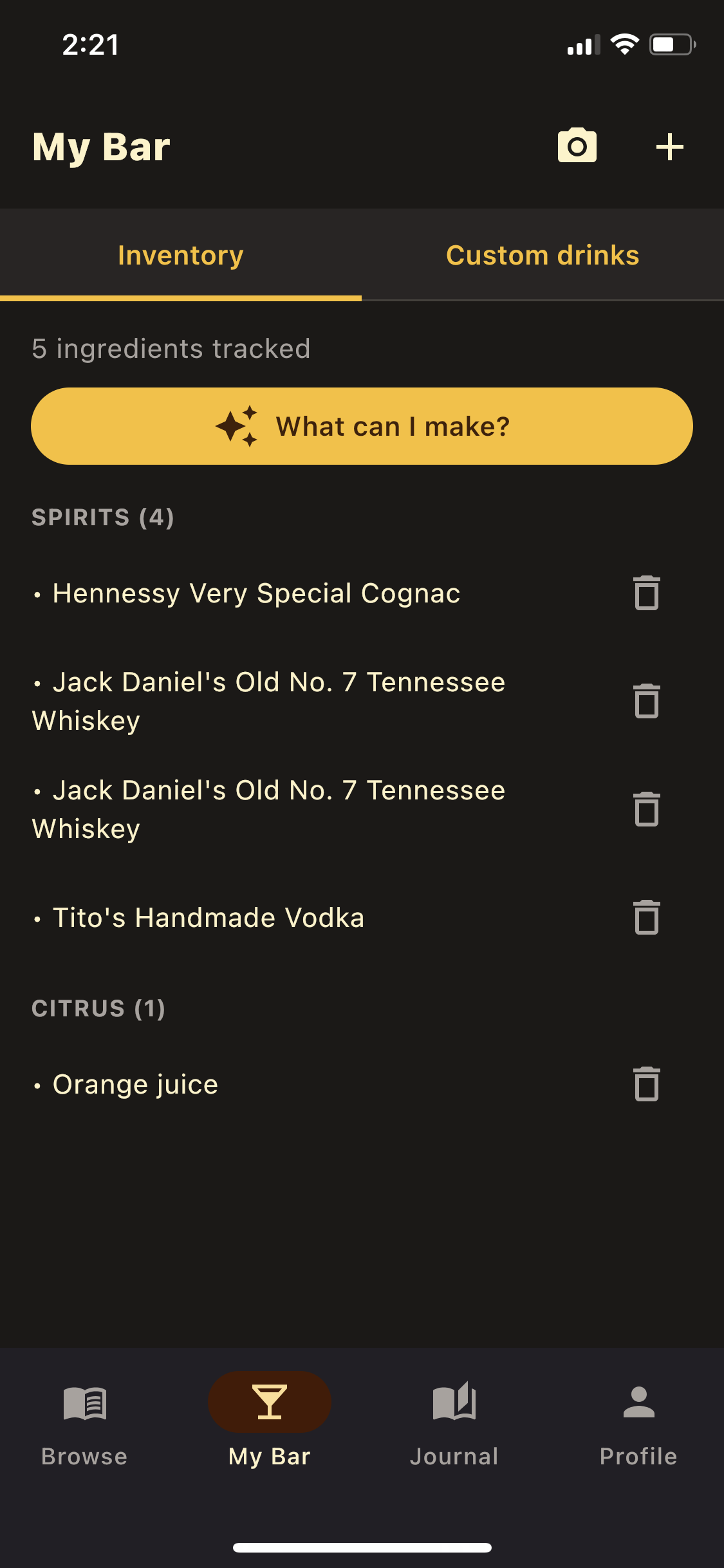 My Bar inventory