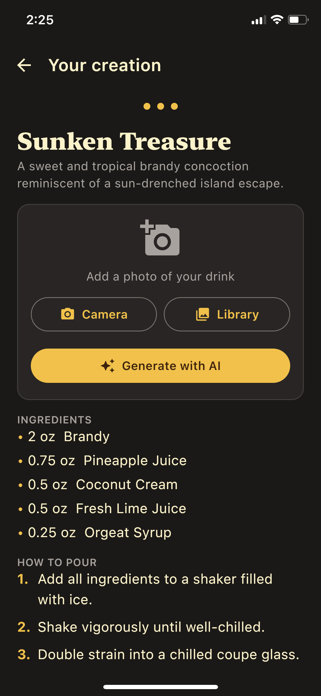 Custom drink creator result